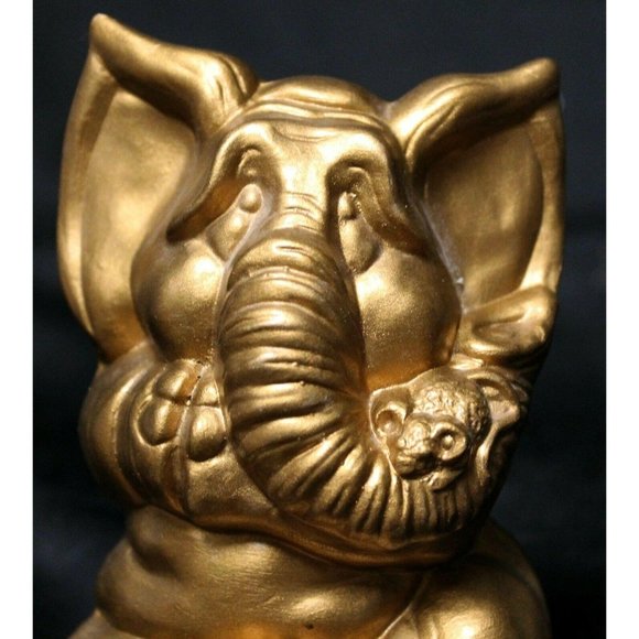 VTG Ceramic Elephant Holding Mouse Gold Colored Yoga Posing Figurine Statue 6" - Picture 5 of 10